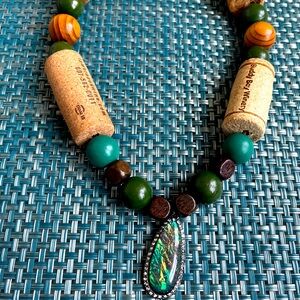 Handmade Cork Beaded Necklace | Wine Necklace